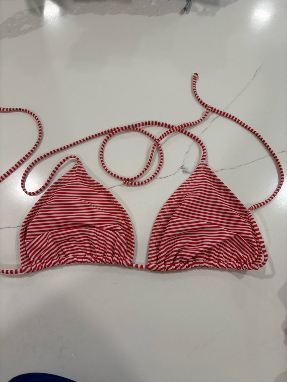 aerie White Bikini Top with Red Stripe Trim